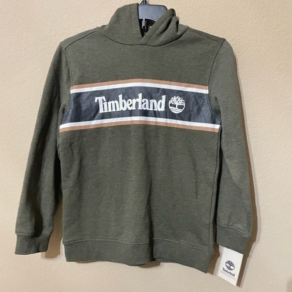 TIMBERLAND Boys Green Pullover logo hoodie sweatshirt - Picture 2 of 6